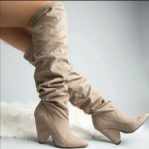 CHARLIE Suede slouchy knee high heel boots